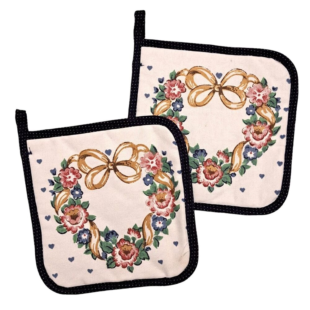 Vintage Skilcraft Pot Holders Set Of 2 Floral Blue White Hot Holder